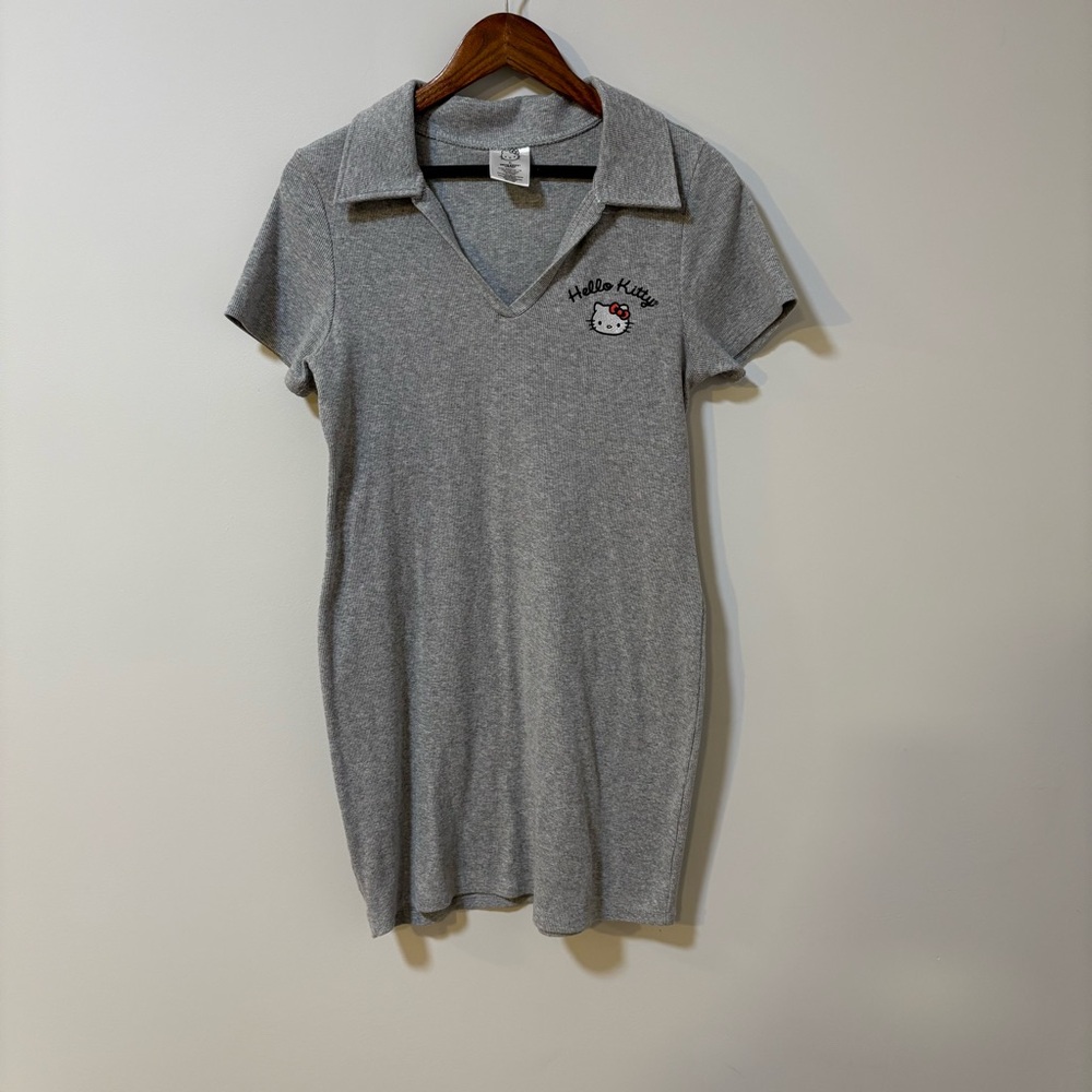 Hello Kitty Y2K Inspired Ribbed Polo Dress Womens XL Gray Kawaii Sanrio